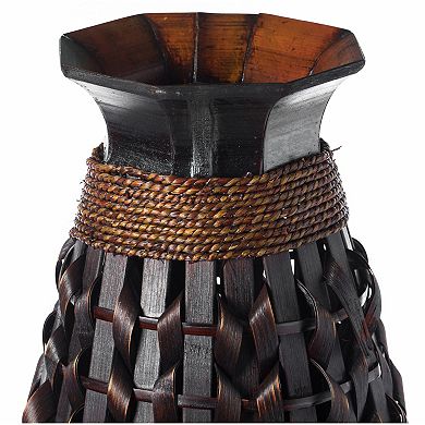 Tall Bamboo Floor Standing Vase with Wicker Woven Design