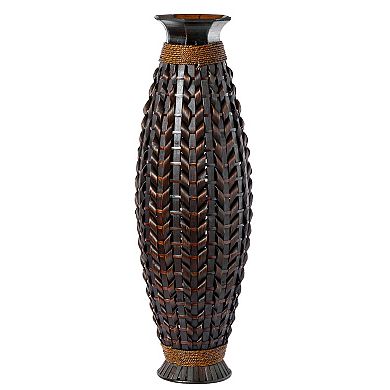 Tall Bamboo Floor Standing Vase with Wicker Woven Design