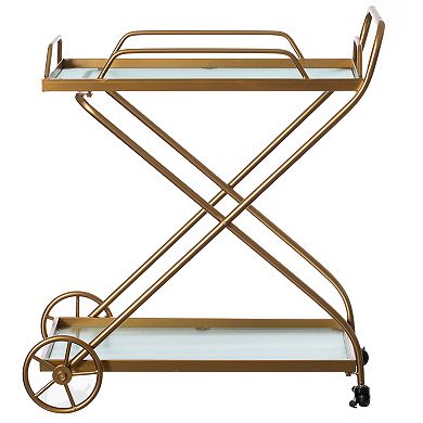Gold Metal Wine Bar Serving Cart with Rolling Wheels and Handles for Dining, Living room or Entryway