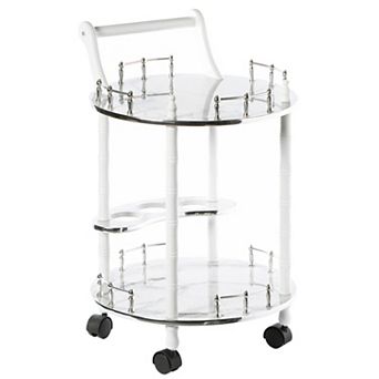 Round Wood Serving Bar Cart Tea Trolley With 2 tier Shelves And Rolling Wheels