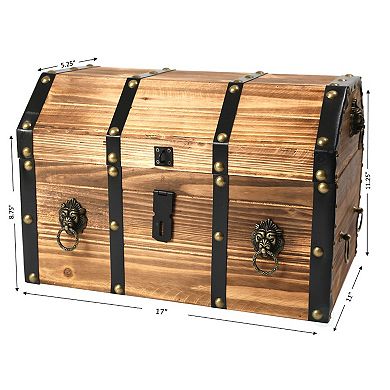 Large Wooden Pirate Lockable Trunk with Lion Rings