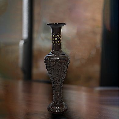 Antique Decorative Hand Curved Mango Wood Floor Flower Vase with Unique Textured Pattern