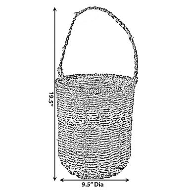 Decorative Woven Natural Seagrass Storage Basket with Built in Woven Handles