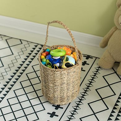 Decorative Woven Natural Seagrass Storage Basket with Built in Woven Handles