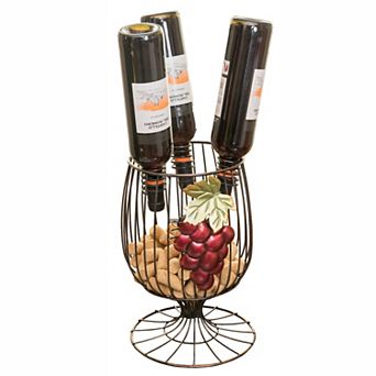 Vintage Decorative Metal Wire Goblet Shaped Freestanding Wine Bottle and Cork Holder
