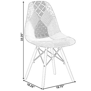 Modern Fabric Patchwork Chair with Wooden Legs for Kitchen, Dining Room, Entryway, Living Room