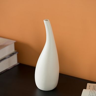 10-inch Medium White Ceramic Water Drop Vase - Modern Teardrop Shape for Home Decor
