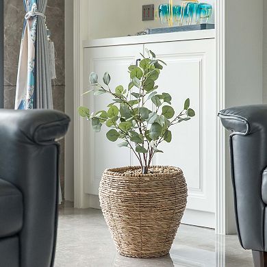 Woven Round Flowerpot Planter Basket with Leak-Proof Plastic Lining