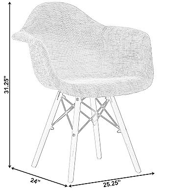 Mid-Century Modern Style Fabric Lined Armchair Beech Wooden Legs, Set 4
