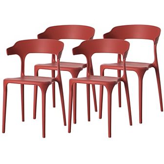 Modern Plastic Outdoor Dining Chair with Open U-Shaped Back, Set of 4