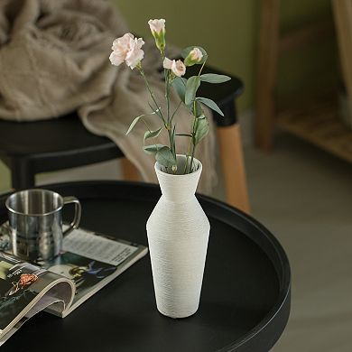 8" H Decorative Ceramic Round Sharp Concaved Top Vase Centerpiece Table Vase White