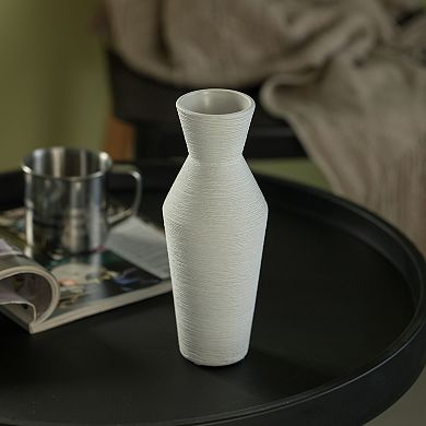 8" H Decorative Ceramic Round Sharp Concaved Top Vase Centerpiece Table Vase White