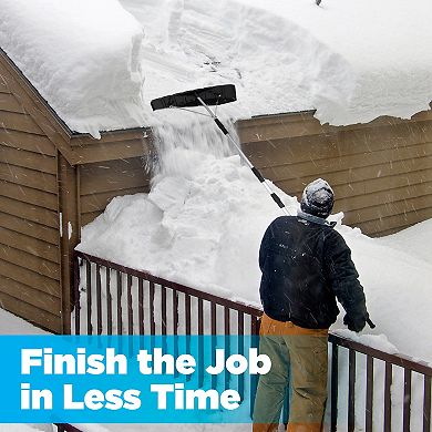 Snow Rake Shovel, Aluminum Snow & Leaf Removal Tool & Pusher Scraper for House Roof & Car with 24” Rolling Blade, Lightweight 5-21’ Telescoping Extendable Handle & Nonslip Grip