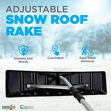 Snow Rake Shovel, Aluminum Snow & Leaf Removal Tool & Pusher Scraper for House Roof & Car with 24” Rolling Blade, Lightweight 5-21’ Telescoping Extendable Handle & Nonslip Grip