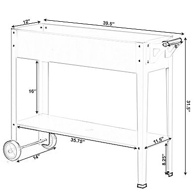 Mobile Planter Raised Garden Bed Rectangular Flower Cart with Shelf