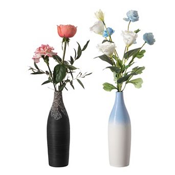Modern Decorative Ceramic Table Vase Ripped Design Bottle Shape Flower Holder, Set of 2