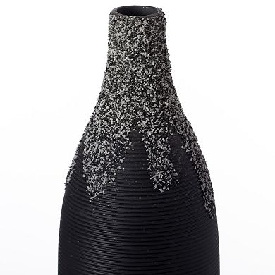 Modern Decorative Ceramic Table Vase Ripped Design Bottle Shape Flower Holder, Set of 2