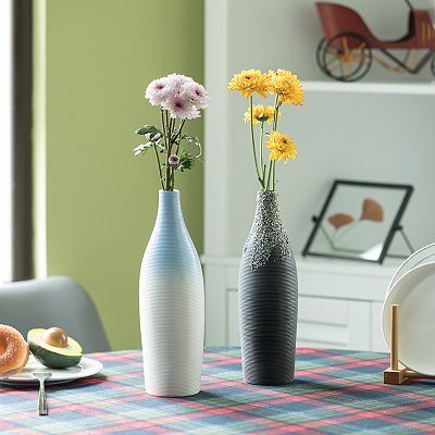 Modern Decorative Ceramic Table Vase Ripped Design Bottle Shape