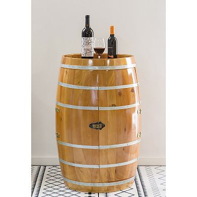 Wooden Wine Barrel Shaped Wine Holder, Bar Storage Lockable Storage Cabinet