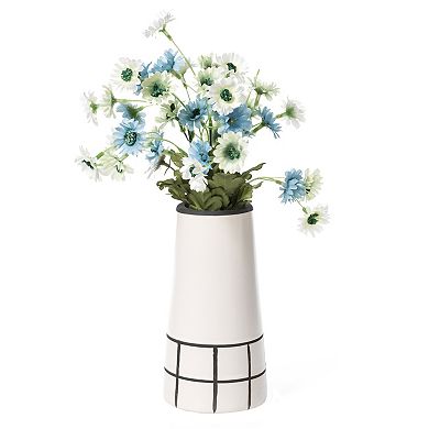 Ceramic Modern Painted Grid Tapered Flower Table Vase