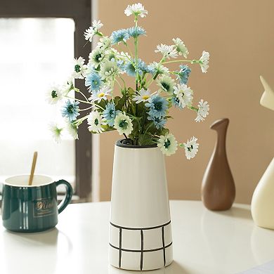 Ceramic Modern Painted Grid Tapered Flower Table Vase