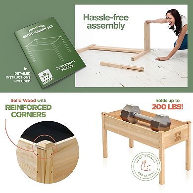 Raised Garden Bed - Elevated Wood Planter Box with Bed Liner and Legs - 200lb Capacity