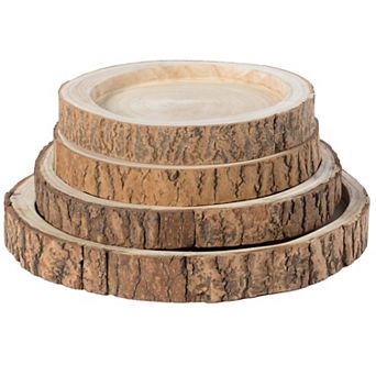 Wood Tree Bark Indented Display Tray Serving Plate Platter Charger - Set of 4