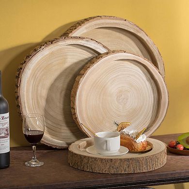 Wood Tree Bark Indented Display Tray Serving Plate Platter Charger - Set of 4