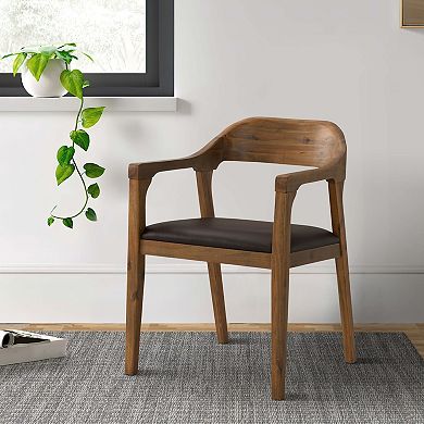Curved Panel Back Dining Chair with Sleek Track Arms, Brown