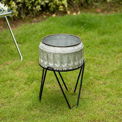 Galvanized Metal Ice Bucket Beverage Cooler Tub with Stand