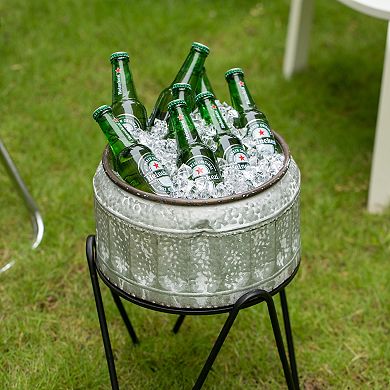 Galvanized Metal Ice Bucket Beverage Cooler Tub with Stand