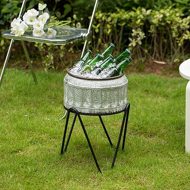 Galvanized Metal Ice Bucket Beverage Cooler Tub with Stand
