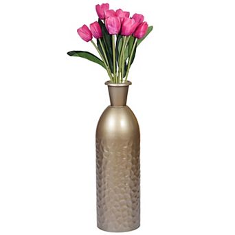 Modern Decorative Iron Hammered Tabletop Centerpiece Flower Vase, Champagne