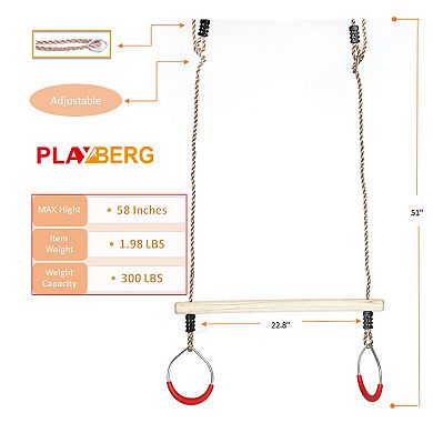 Kids Trapeze Swing Bar with Rings with Hanging Ropes