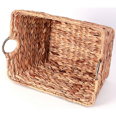 Large Multipurpose Handwoven Water Hyacinth Wicker Basket, Ideal for Organizing and Storing