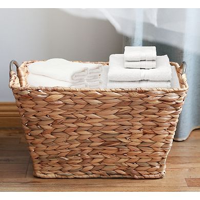 Large Multipurpose Handwoven Water Hyacinth Wicker Basket, Ideal for Organizing and Storing