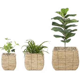 Woven Square Flowerpot Planter with Leak-Proof Plastic Lining