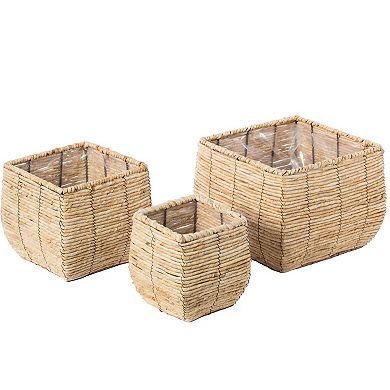 Woven Square Flowerpot Planter with Leak-Proof Plastic Lining