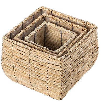 Woven Square Flowerpot Planter with Leak-Proof Plastic Lining