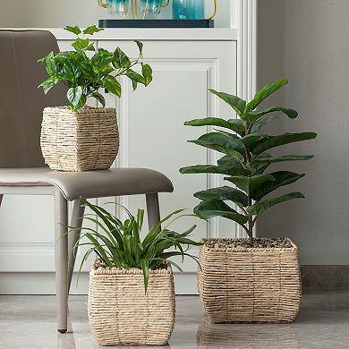 Woven Square Flowerpot Planter with Leak-Proof Plastic Lining