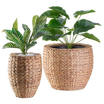 Water Hyacinth Round Floor Planter with Metal Pot