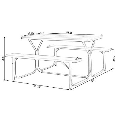 Outdoor Woodgrain Picnic Table Set with Metal Frame