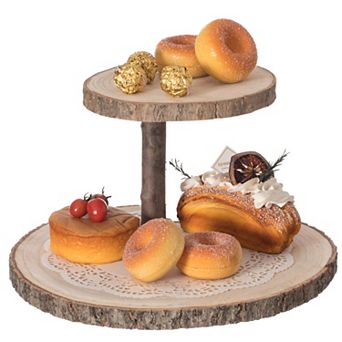 Two Tier Natural Tree Bark Server Tray with Rustic Appeal, Two Sizes Trays