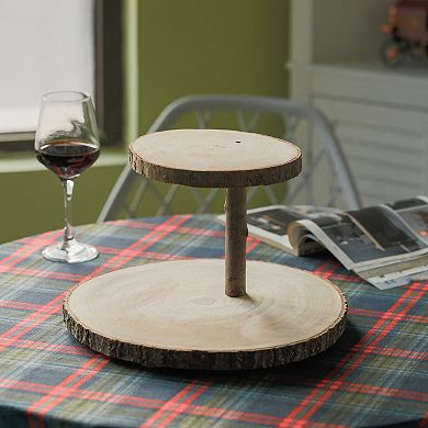 Two Tier Natural Tree Bark Server Tray with Rustic Appeal, Two Sizes Trays