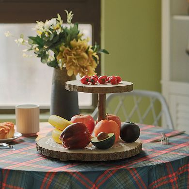 Two Tier Natural Tree Bark Server Tray with Rustic Appeal, Two Sizes Trays