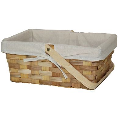 12 Inch Rectangular Woodchip Picnic Basket Lined with White Fabric