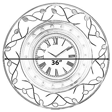 Decorative Vintage Roman Numerical Wall Clock with Black Metal Leaf Design Frame, for Dining, Living Room, or Kitchen
