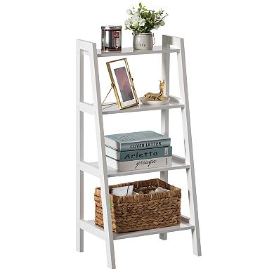 Basicwise 4 Tier Freestanding Ladder Shelf Open Bookcase and Display Rack for Books Plants