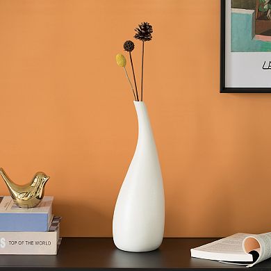 13-inch Large White Ceramic Water Drop Vase - Modern Teardrop Shape for Home Decor