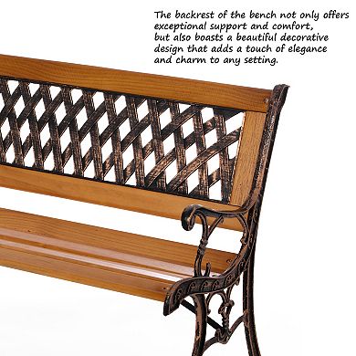 Classical Wooden Slated Park Bench, Steel frame Seating Bench